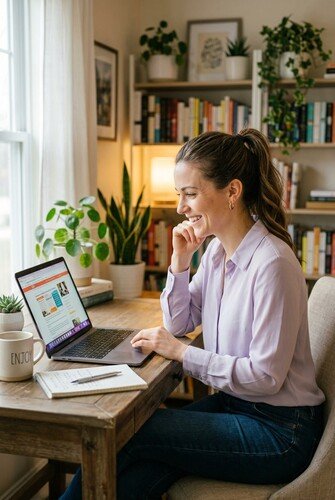 Nainen tietokoneella